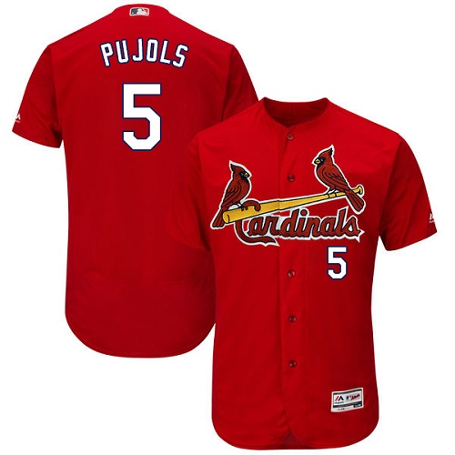 Cardinals #5 Albert Pujols Red Flexbase Authentic Collection Stitched MLB Jersey - Click Image to Close